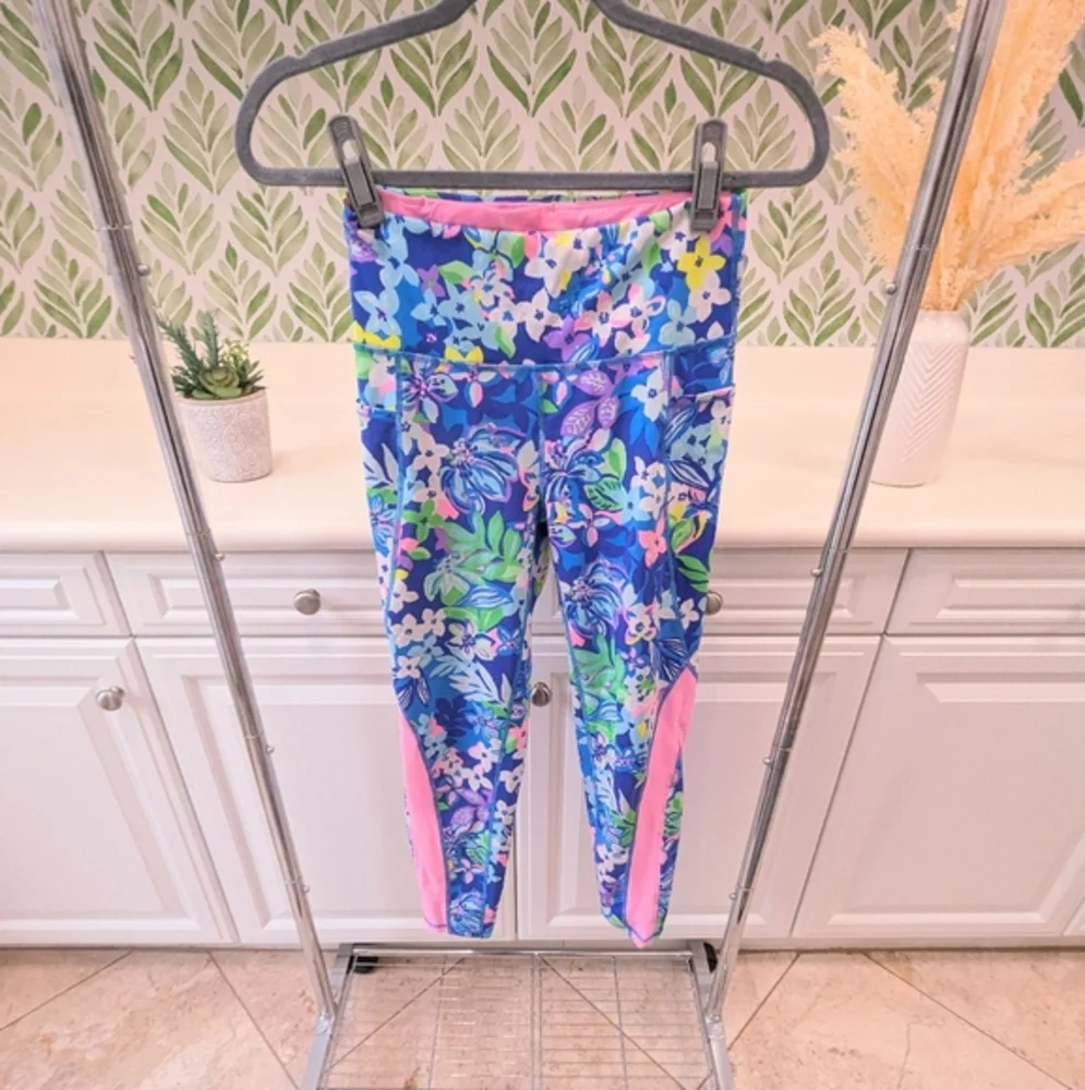 Lilly Pulitzer Weekender High Rise Midi Leggings Borealis Blue Social Sunset Sm - Picture 8 of 10